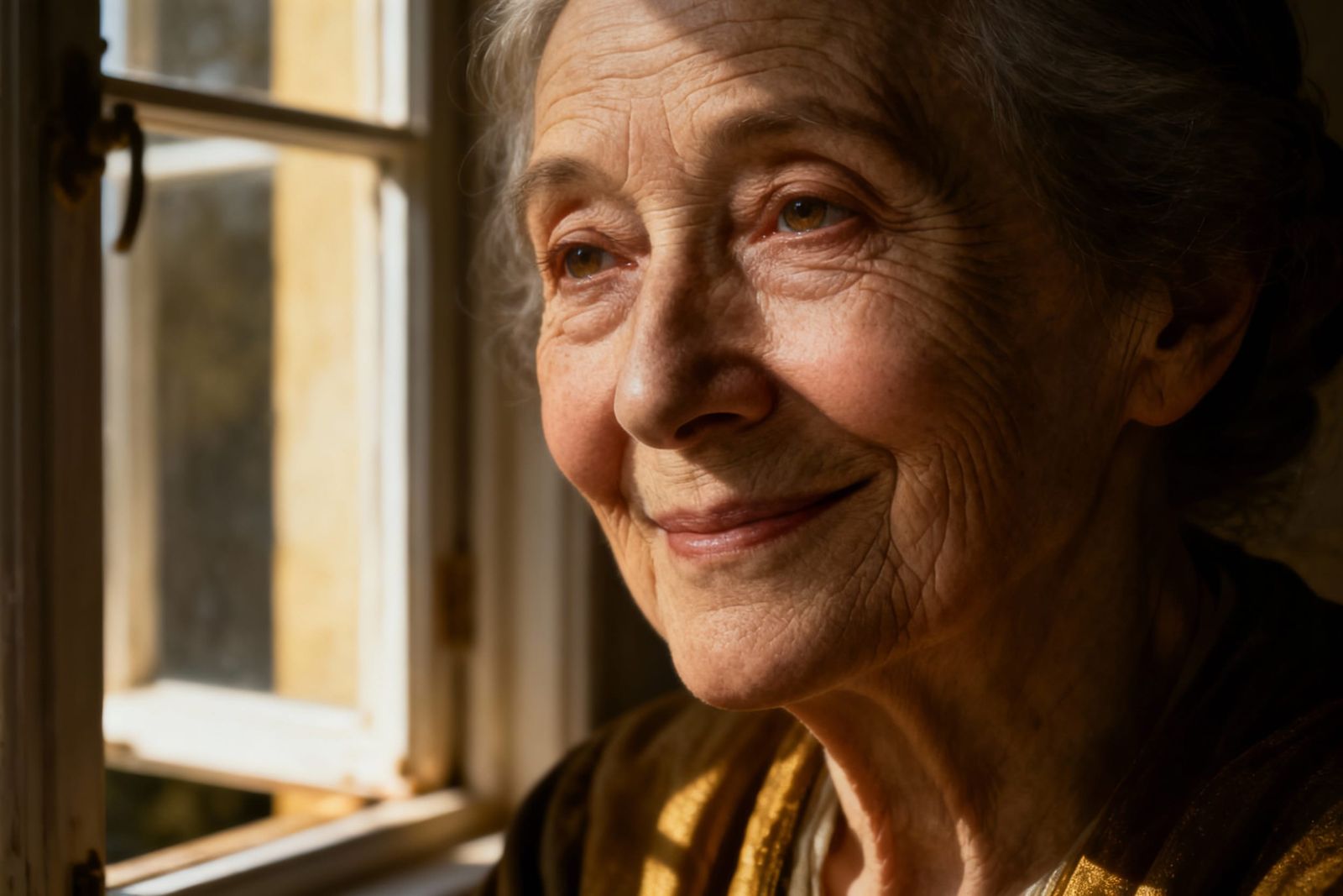 Elderly Woman's Serene Portrait in Soft Light