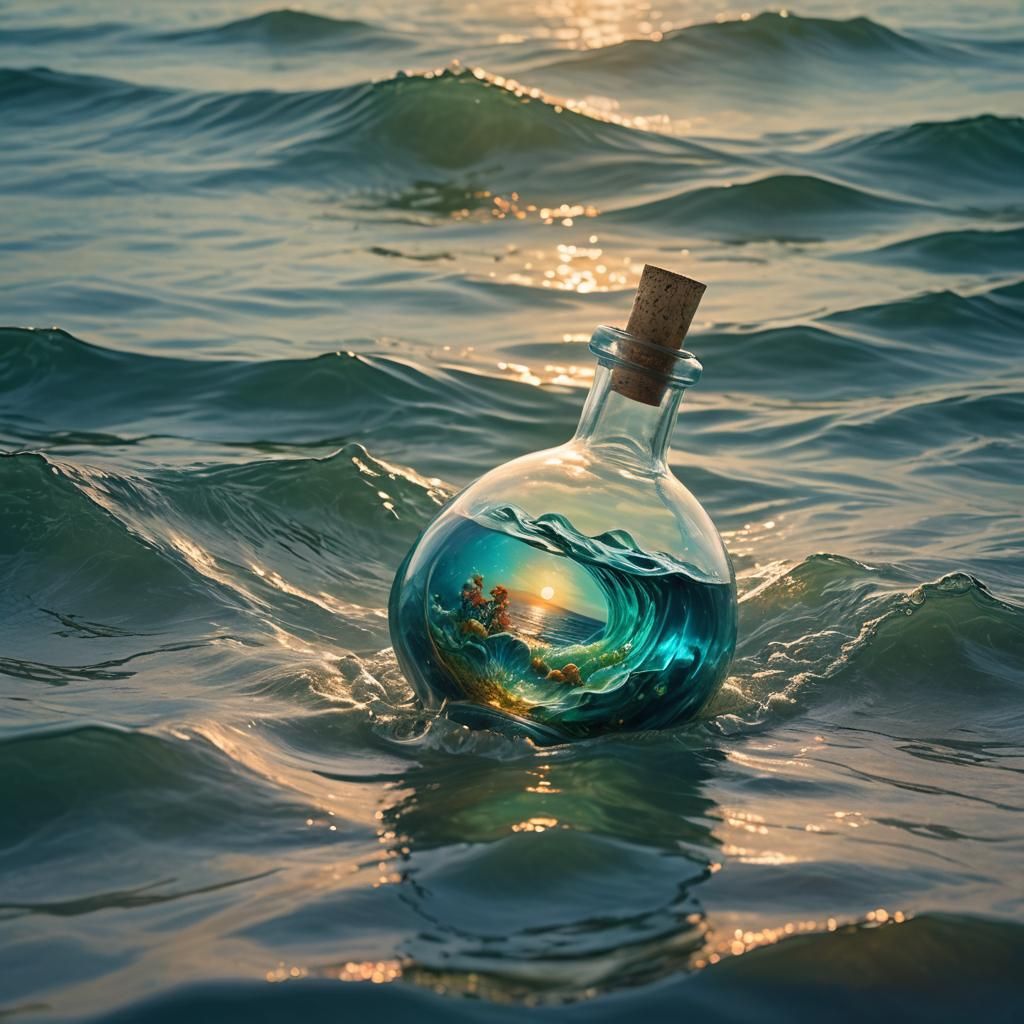 Fantastical Landscape in a Bottle on the Ocean