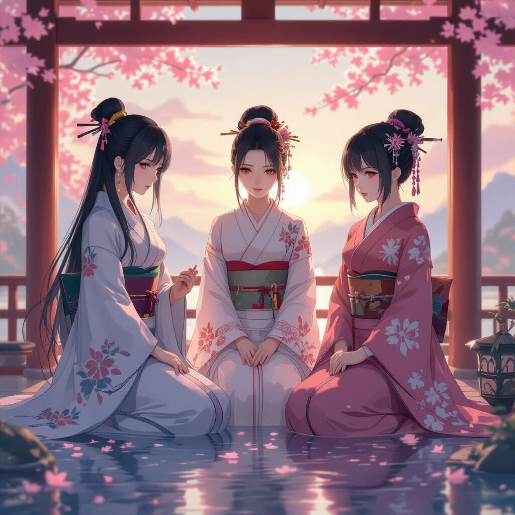 Raiden and Yae Seduce Aether in Pastel Colors