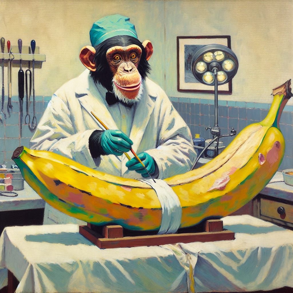 Chimpanzee Doctor Performs Surgery on Banana, Impressionist ...