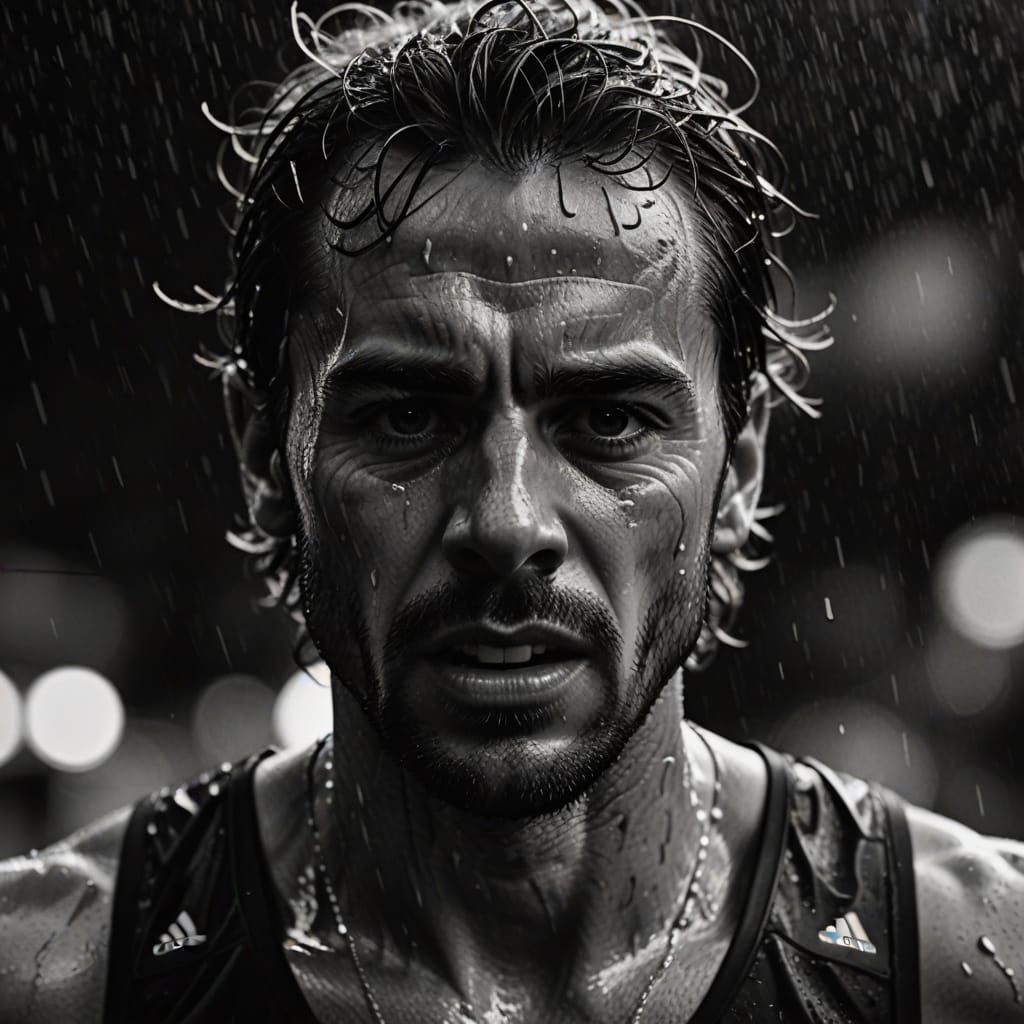 Ultra-Realistic Marathon Runner Portrait in Black and White