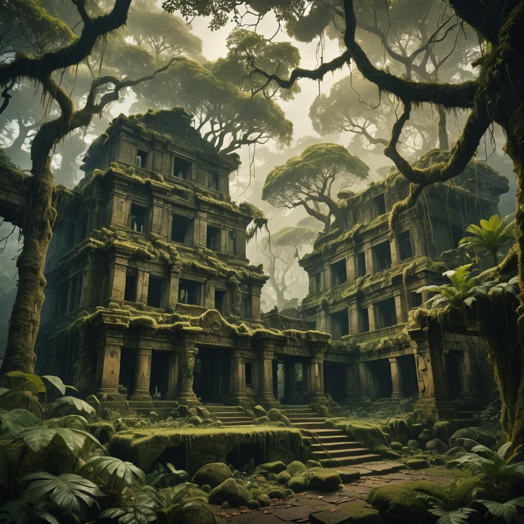 Jungle Ruins in Golden Light: Digital Matte Painting