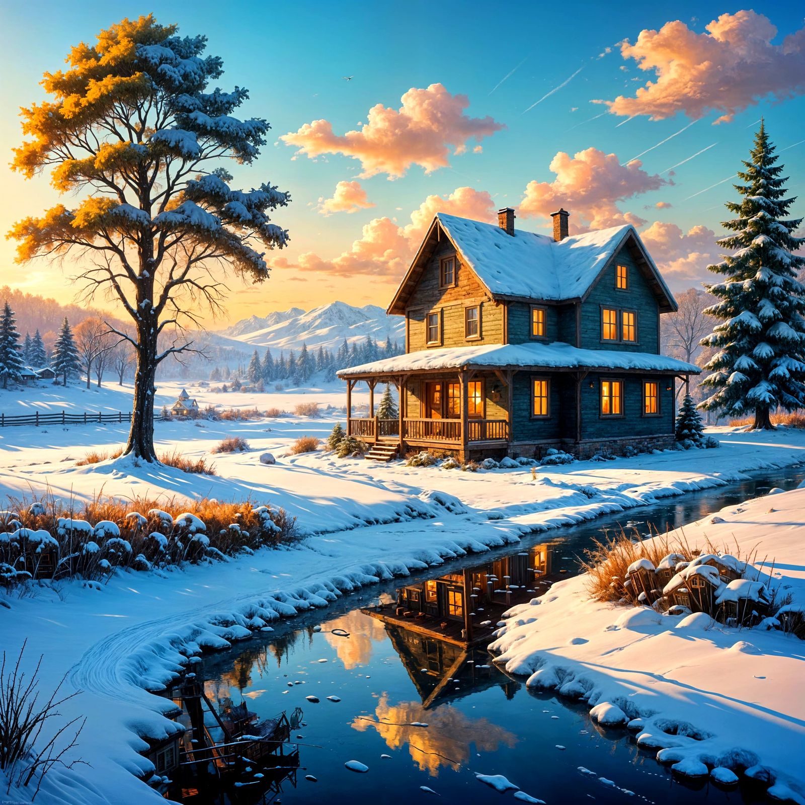 Whimsical Winter Morning in Vibrant Colors