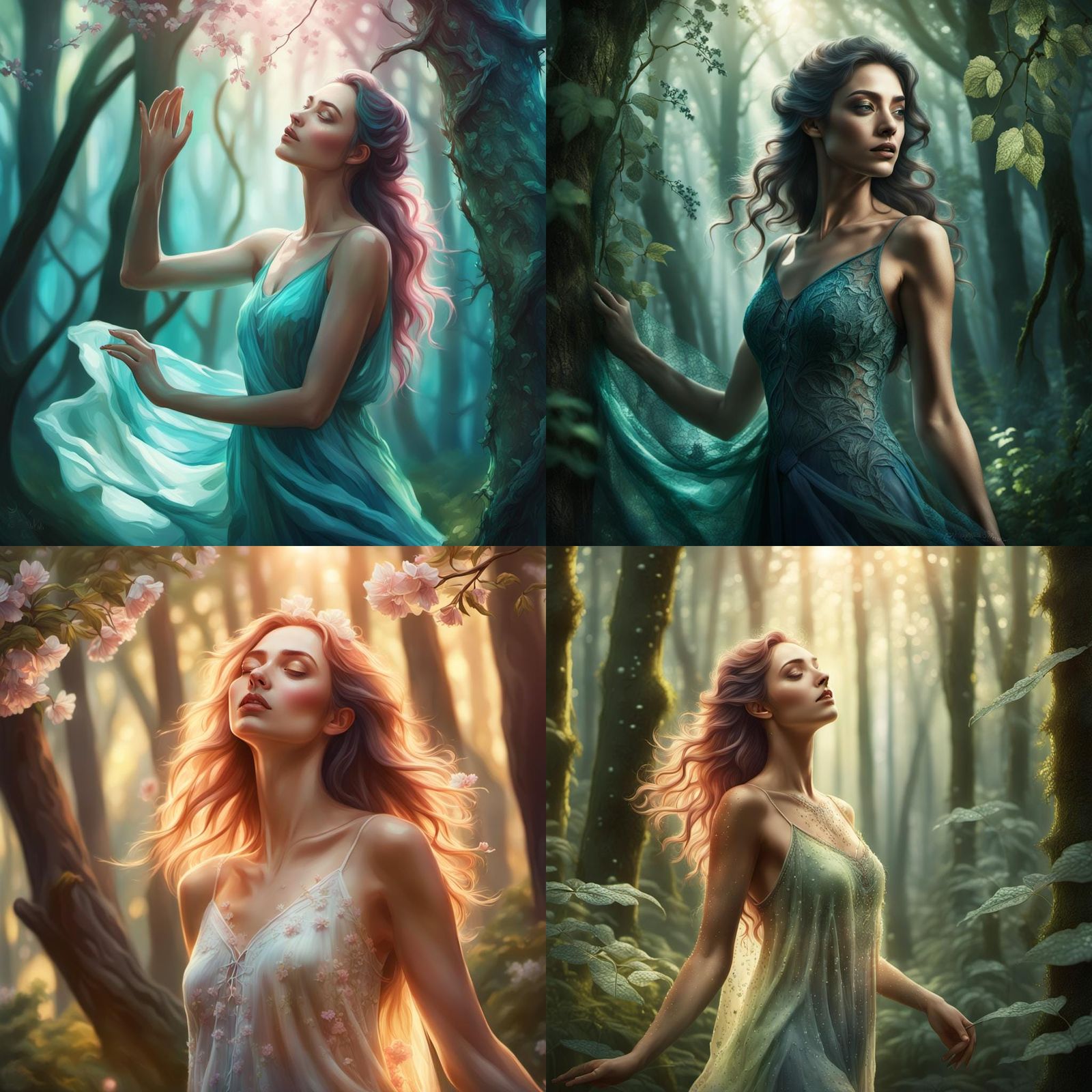 Young Woman Greets the Day in Forest