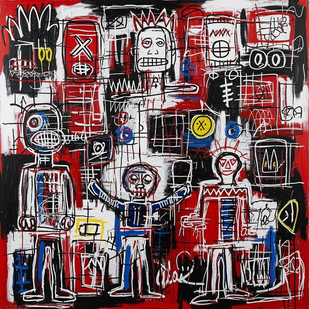 Basquiat-Inspired Energetic Figures and Symbols