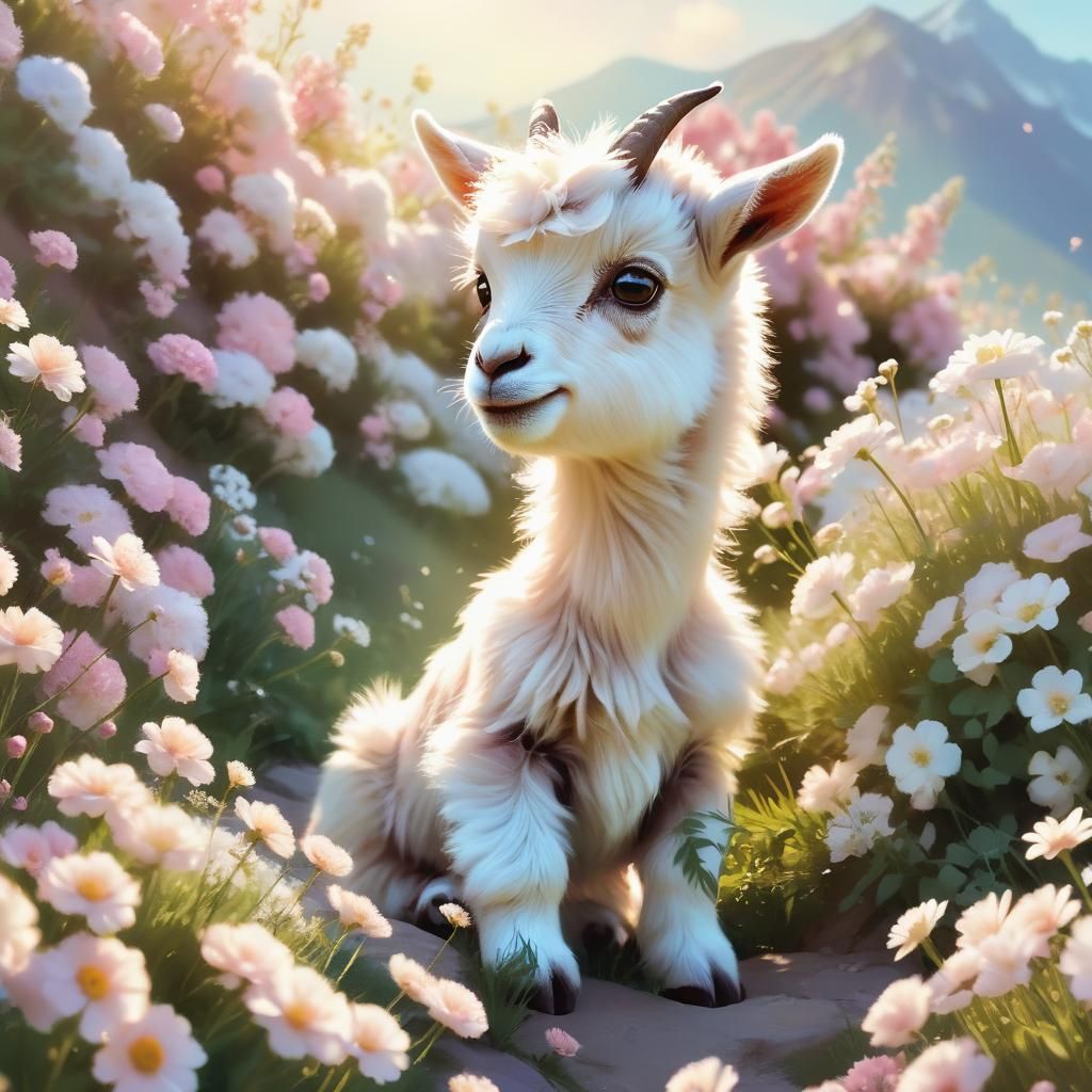 Whimsical Pastel Goat in Kawaii Digital Art