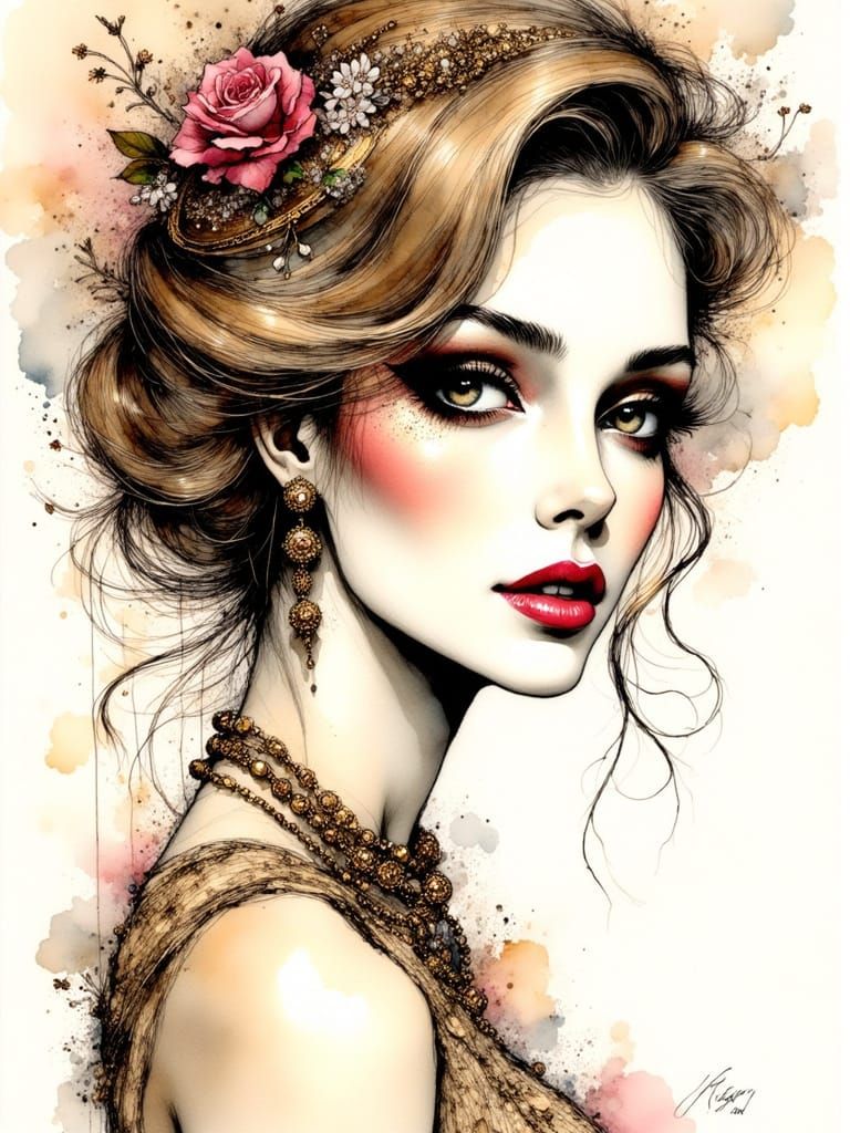 Ink Portrait of a Posh Lady in Luis Royo Style