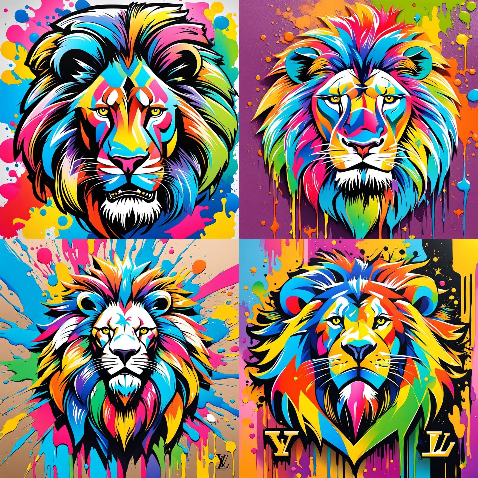 Lion and Louis Vuitton Logo in Graffiti Art