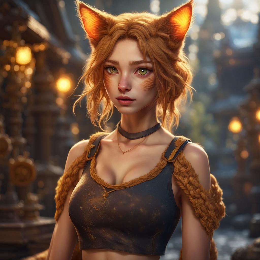 Beautiful Cat-Girl Portrait in Detailed Fantasy Style