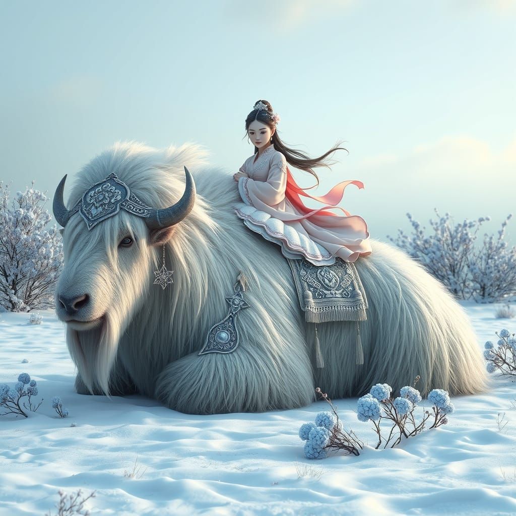 Majestic Muskox and the Plum Blossom Princess in Winter Wond...