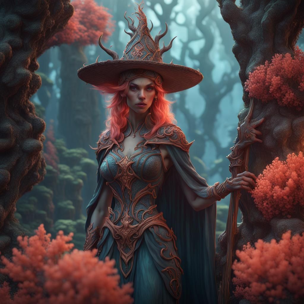 Elven Coral Witch Fantasy Concept Art
