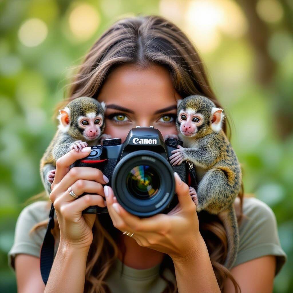 Wildlife Photographer with Marmosets, in High Definition