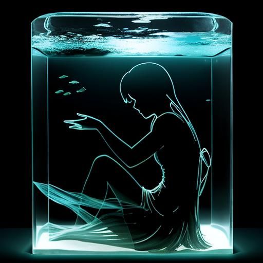 Surreal Glass Girl Aquarium Silhouette
