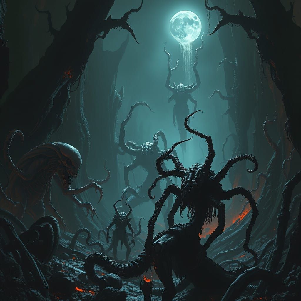 Biomechanical Horror Landscape in Dark Cyberpunk Style