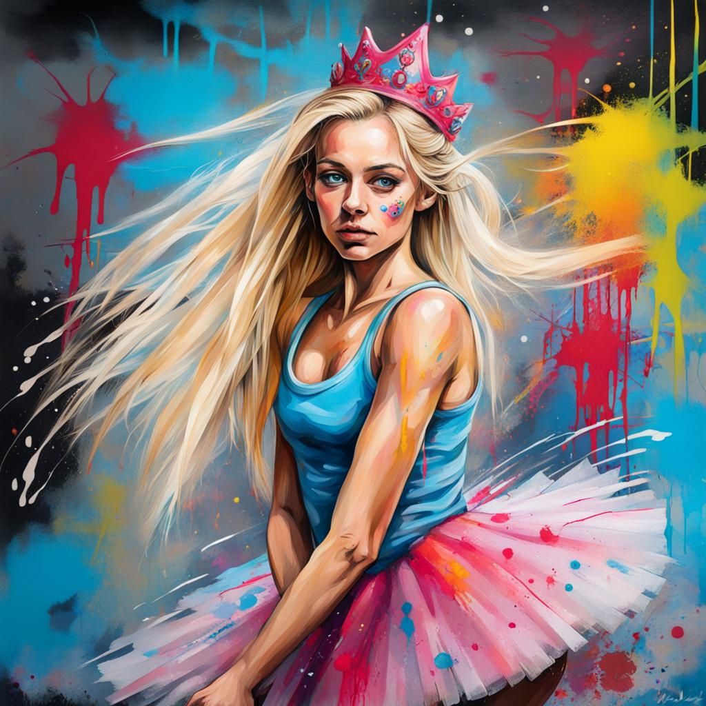 Ballerina in Graffiti Art Style with Tutu and Tiara