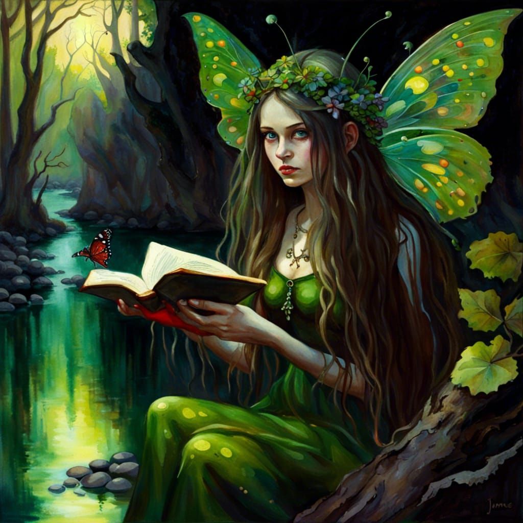 Faery with Book in High Gothic Style
