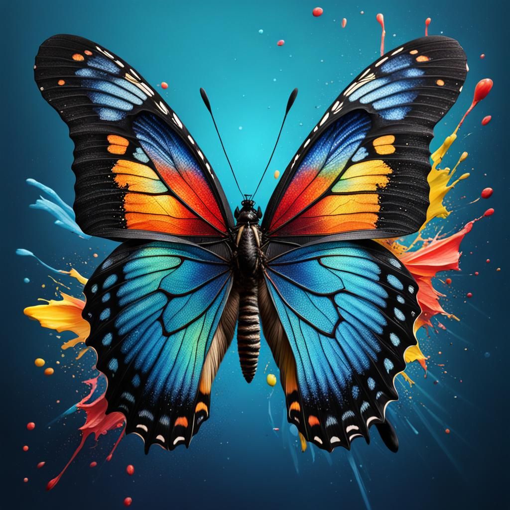 Dramatic Black Butterfly in Splash Art Style