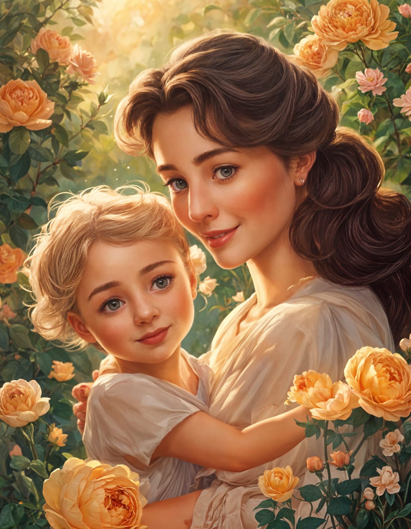 Mother's Love in a Whimsical Garden Paradise