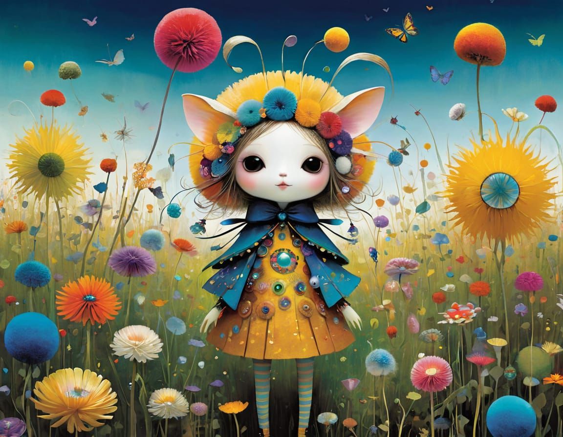 Pom Pom Bug Creature in Whimsical Style