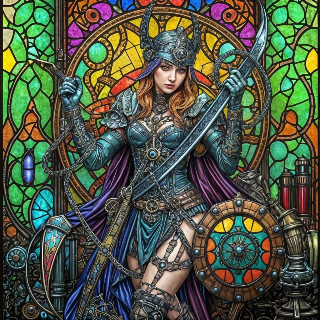 Gothic Steampunk Warrior in a Rainbow of Glass