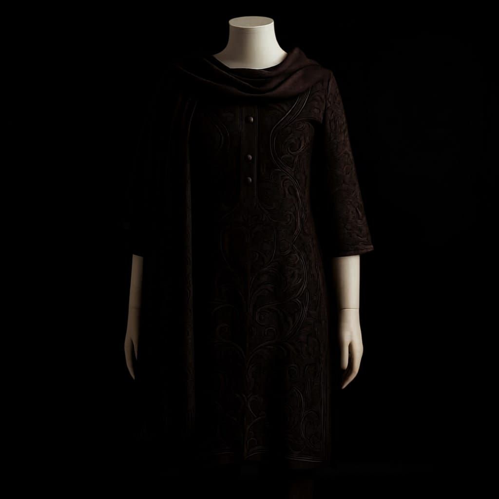 Mannequin Draped in Dark Brown Shawl and Kameez