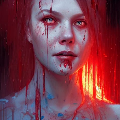 Eerie Portrait of Bloody Girl in Horror Style