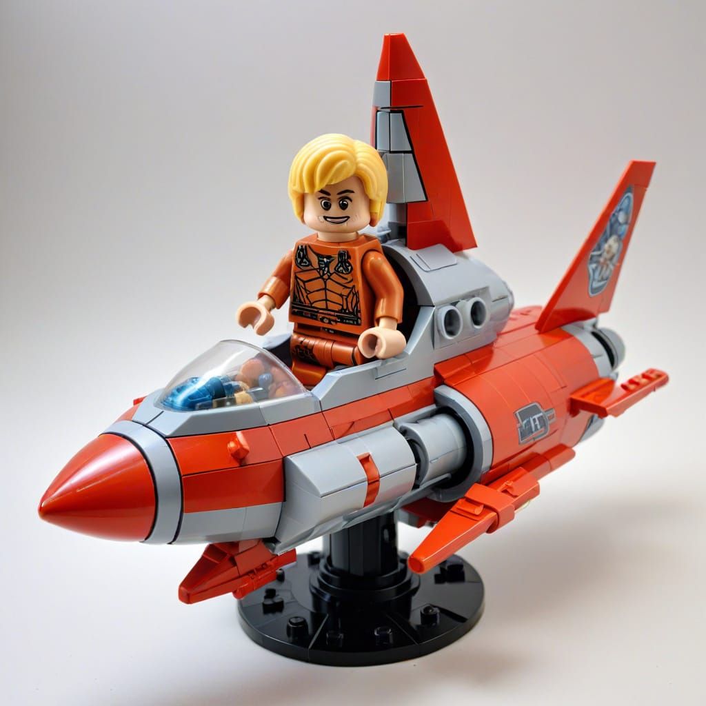 He-Man Lego Figure Soaring in Rocket Ship