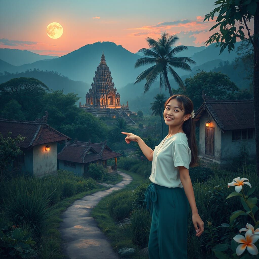 Romantic Javanese Village Under Moonlit Skies