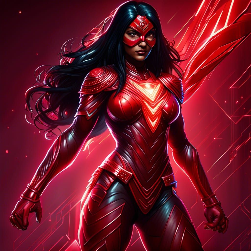 Indian Superhero in Burning City, Hyperrealistic Digital Art