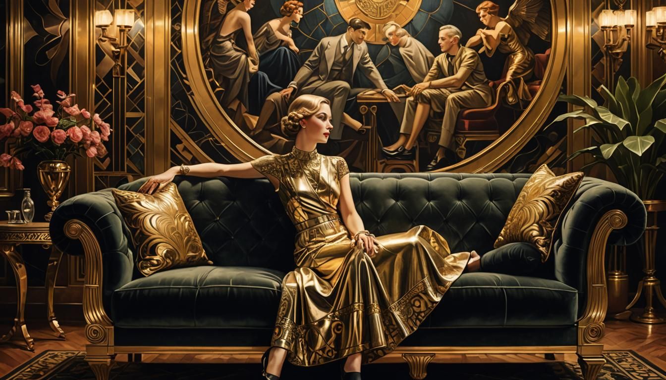 Elegant Art Deco Interior with Lounging Figure