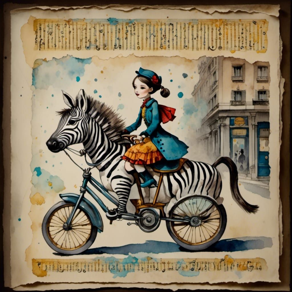 Girl's Parisian Zebra Bike Ride: Children's Book Illustratio...