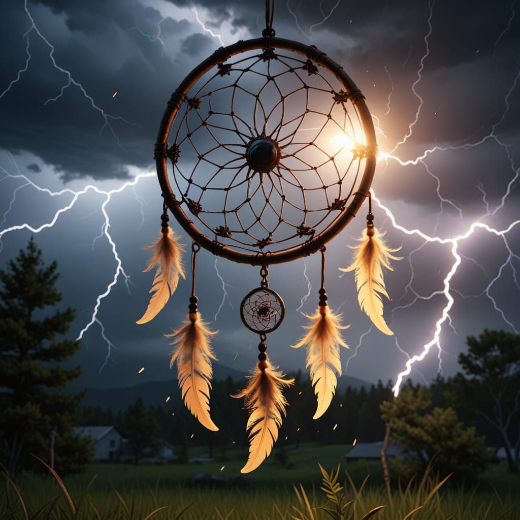 dreamcatcher catching lightning, amazing detailed 8K 3D