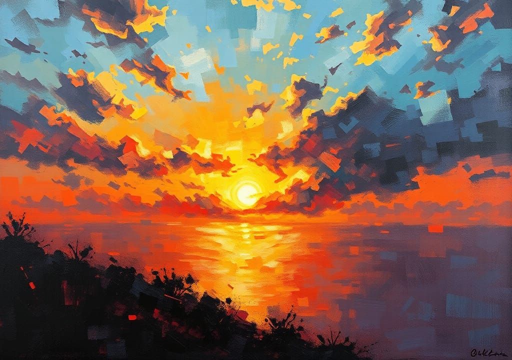 abstract impasto stunning sunset matchup