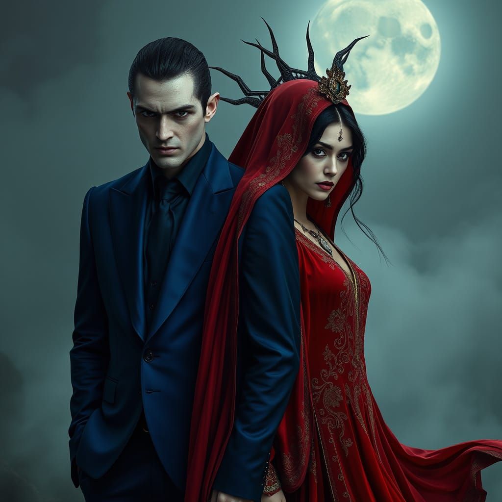 Mysterious Vampire in Cobalt Blue Suit with Enchanting Sorce...