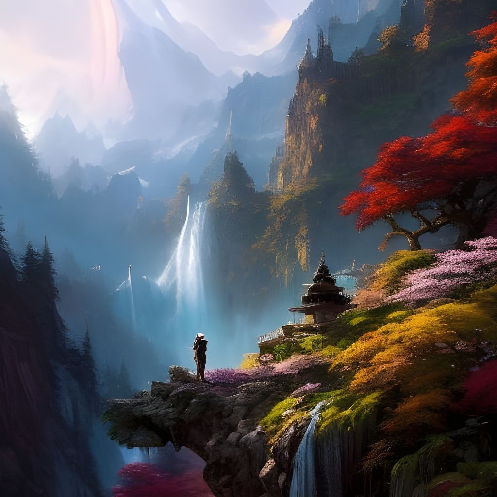 Epic Waterfall Scene in Anime Art Style