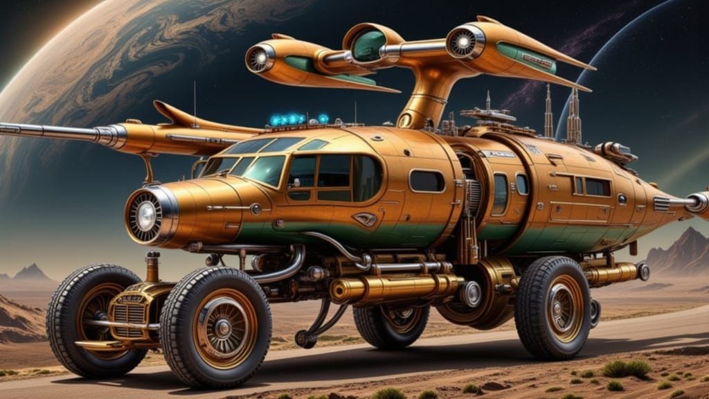 Steampunk Starship Blending 24th Century Tech and Vintage Fl...