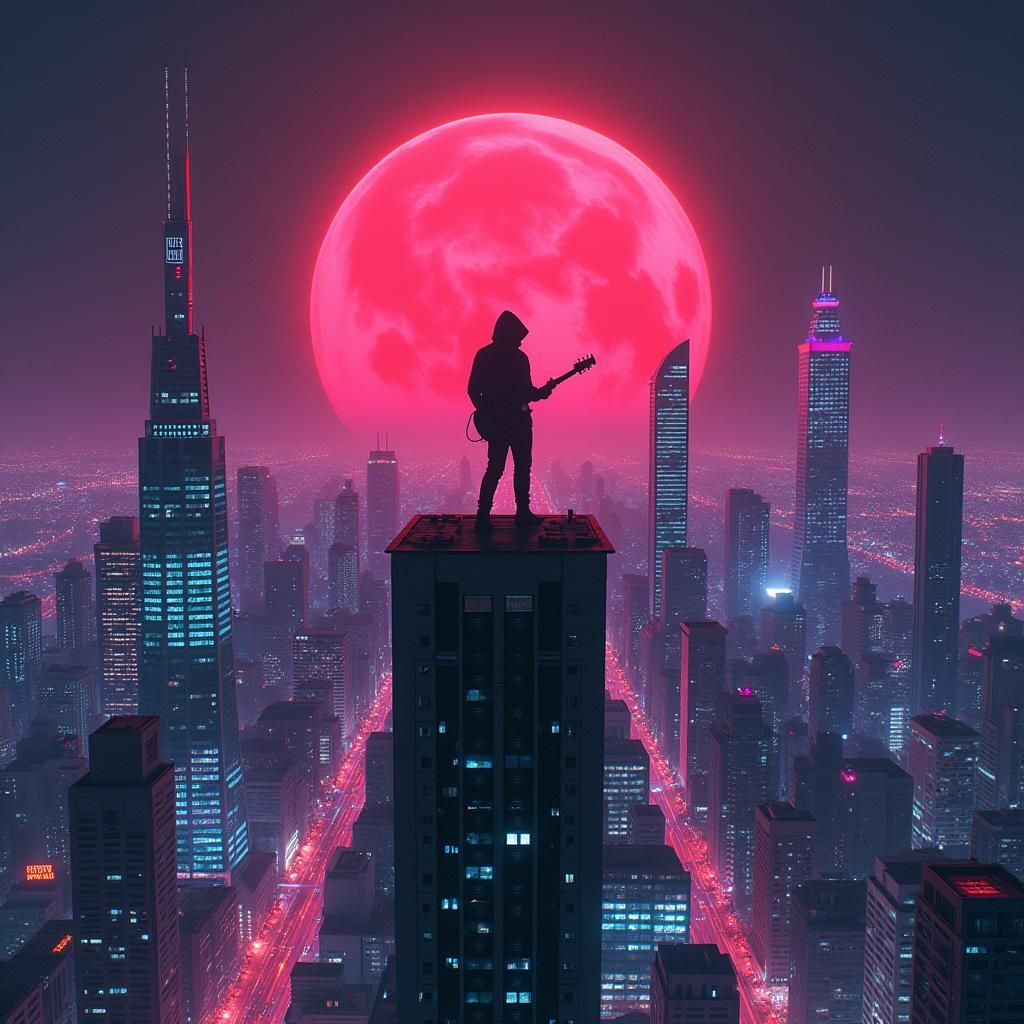 Cyberpunk Musician in Futuristic Neon Cityscape
