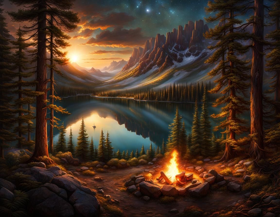 Lake View Camping Spot in Hyperrealistic Style