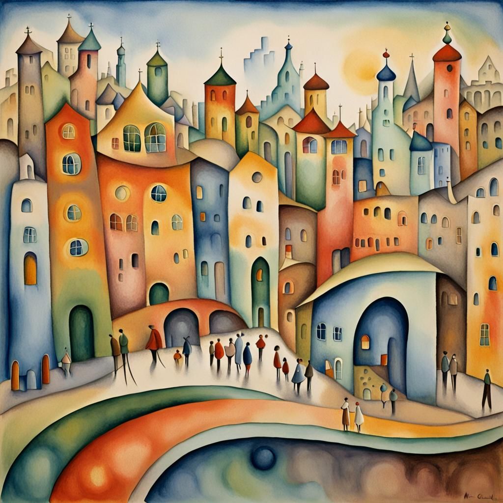 Surrealist Cityscape with Floating Buildings in Chagall Styl...