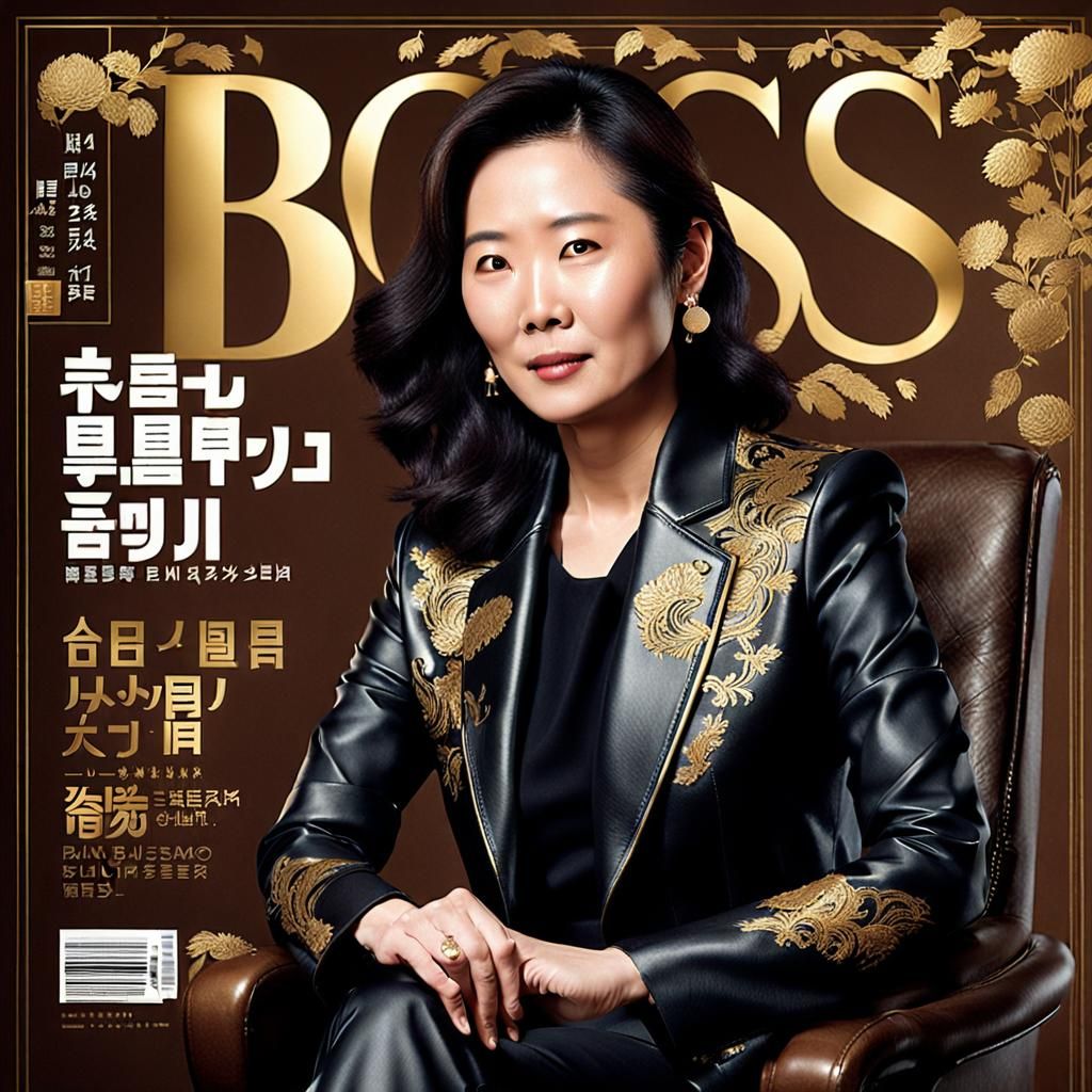 Magazine Cover Featuring Korean Businesswoman in Gold-Embroi...