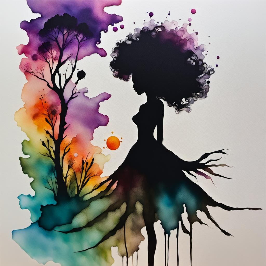 Abstract Silhouette Created with Alcohol Ink