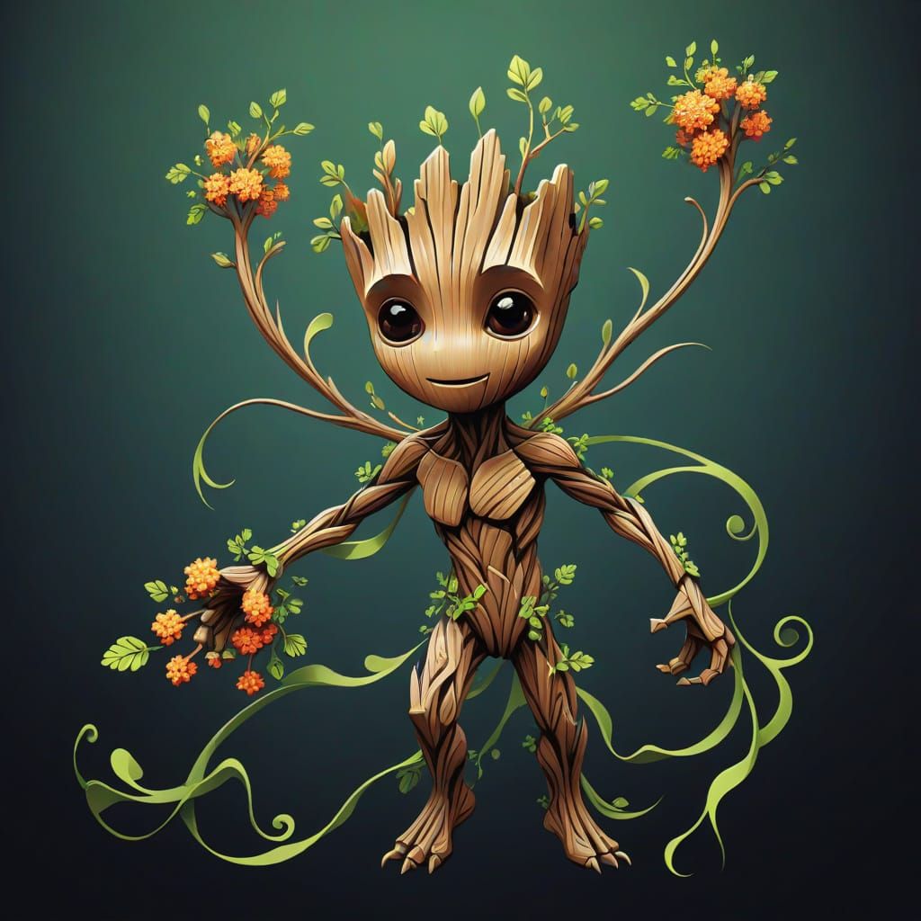 Abstract Fractal Groot with Zentangle Elements