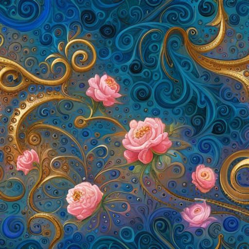 Intricate Royal Blue and Gold Mosaic Pattern