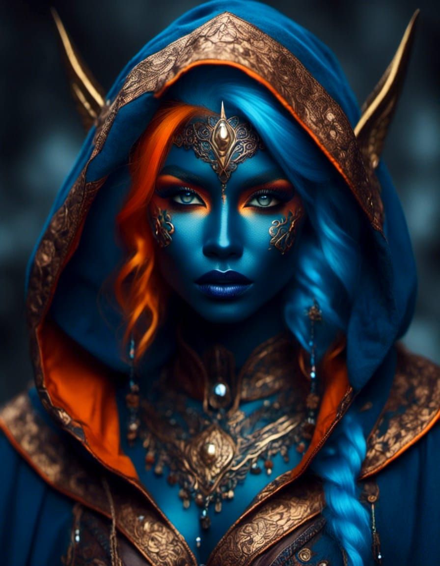 Female Drow Warrior Portrait with Copper Skin