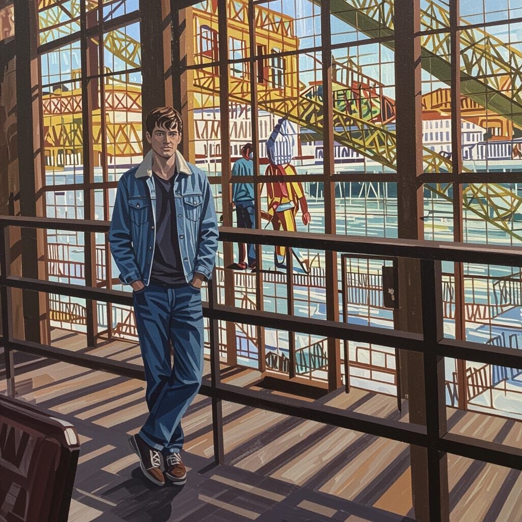 Street Portrait of Man with Green Eyes in Jean Jacket