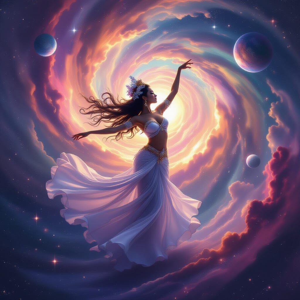 Ethereal Balinese Dancer in Cosmic Ballet
