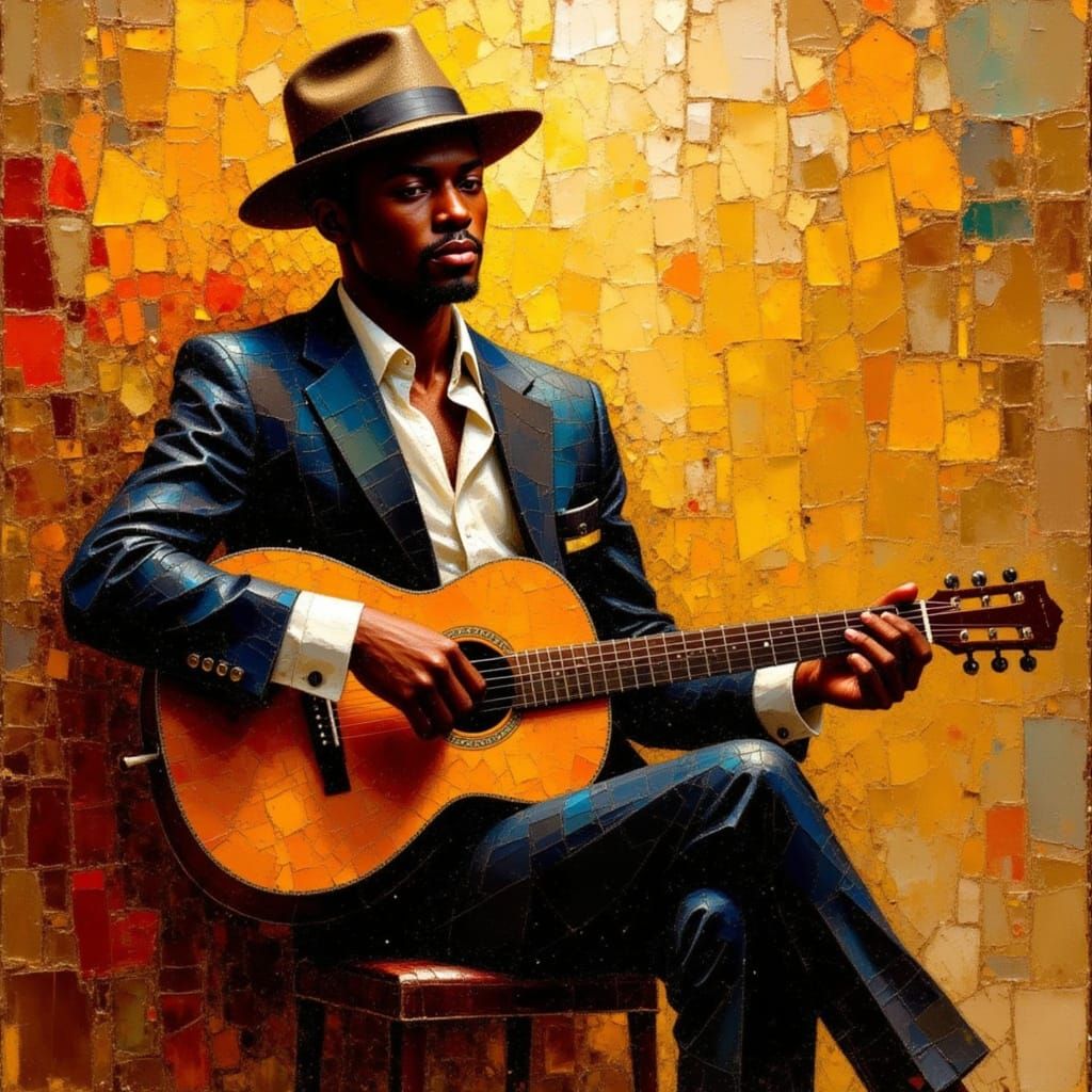 African American Musician in Impressionist Style