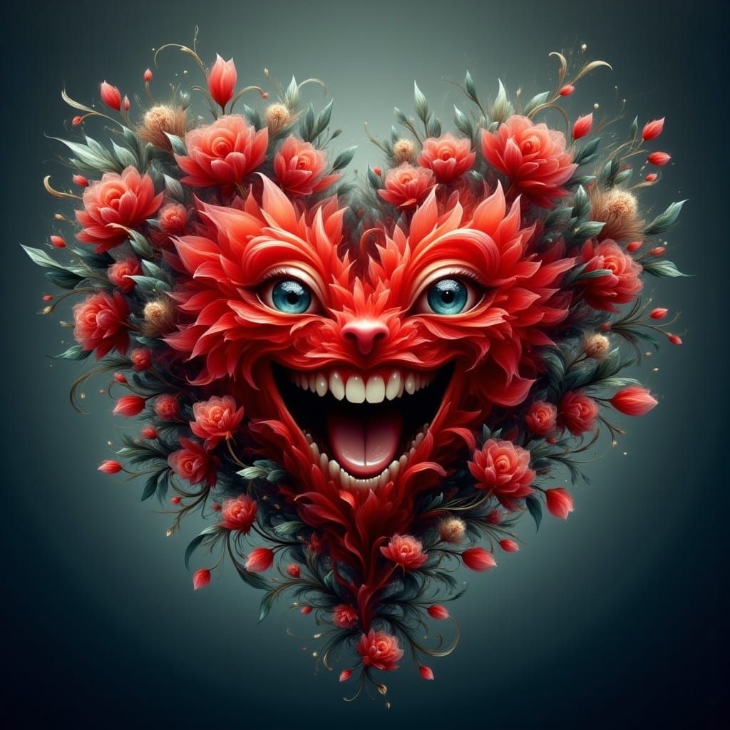 Whimsical Heart of Joyful Roses in Fantasy Land