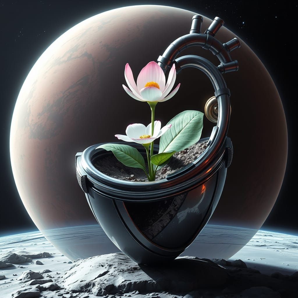 Sci-Fi Flower Blooms in Metal Heart