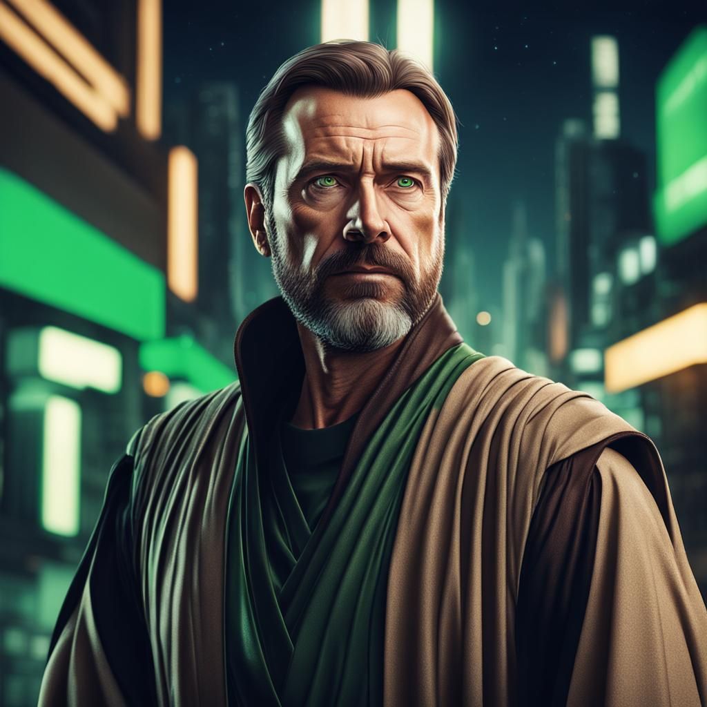 Jedi Knight in Sci-Fi Cityscape